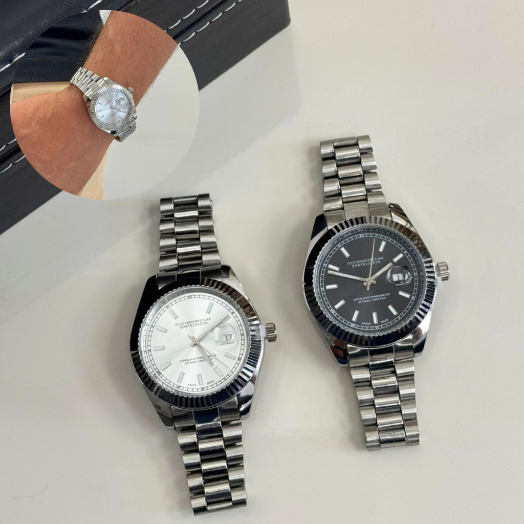 Relógio de Luxo Rx Masculino Aço Inox Data Fundo Branco/Preto