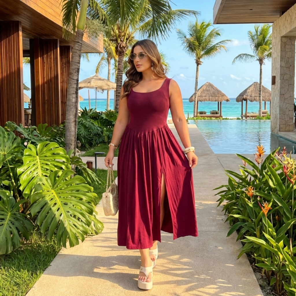 Vestido Livia Longo Duna Regata com Fenda e Bolsos Moda Verão em Oferta na Shopee