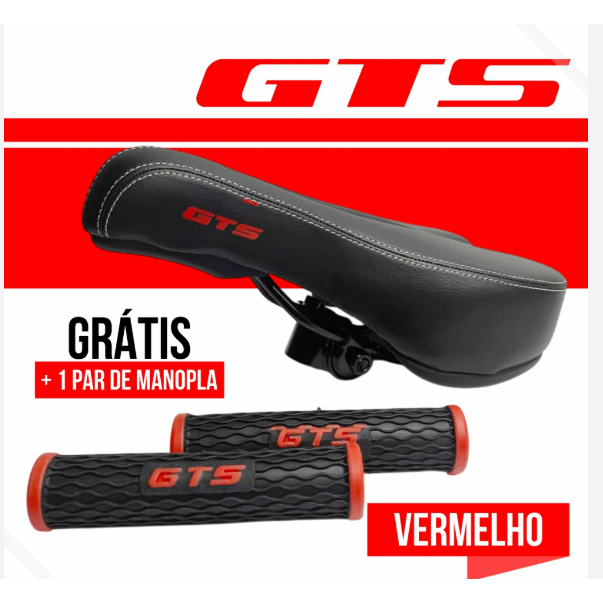 Banco Selim Gts Vazado Super Confortável + Manoplas Preto/Vermelho em Oferta na Shopee