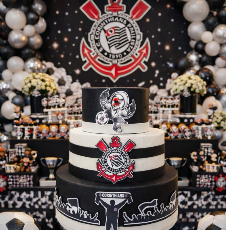 Bolo Fake Decorativo 3 Andares – Tema Corinthians - Decoração Festa em Oferta na Shopee