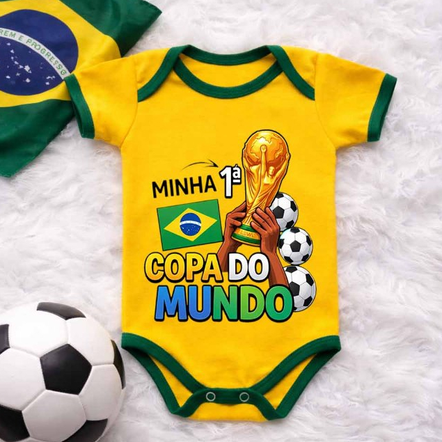 Body Infantil Minha Primeira Copa Do Mundo Para Bebê Sou Brasil Amarelo Fresco Premium em Oferta na Shopee