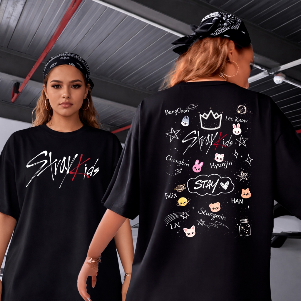 Camiseta Oversized Algodao Stray Kids Chibli Skzoo Cute Integrantes Kpop Unissex
