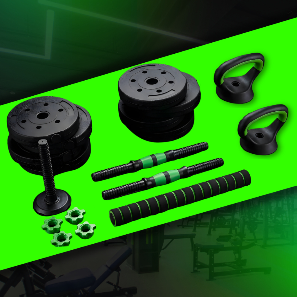 Halteres Barra Anilha Regulável Kit 6 em 1 Academia Anilhas Halter 15kg Dumbell Kettlebell