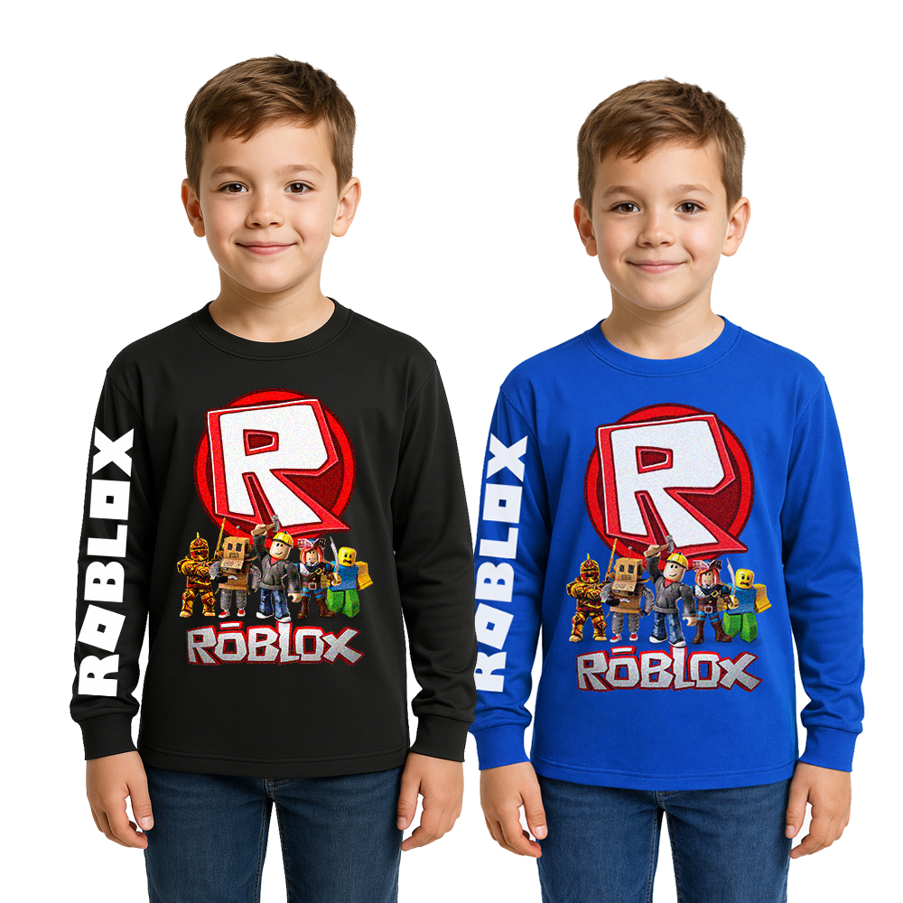 Camiseta Manga Longa Roblox Com Detalhe no Braço 100% Algodão em Oferta na Shopee