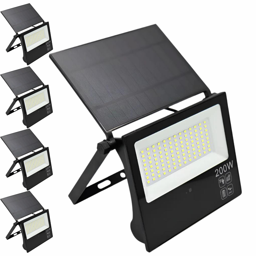 Kit 5x Refletor Solar LED Até 300W IP66 6500K Fotocélula Com Sensor De Movimento Placa Integrada