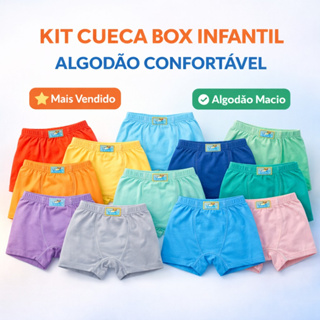 Kit Cueca Boxer Infantil Confortável Respirável Forro 100% Algodão Antialérgica Elástico Premium em Oferta na Shopee