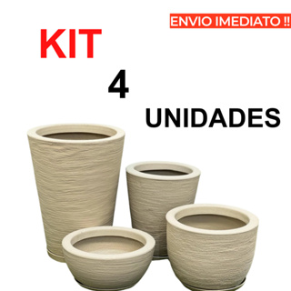 Kit 4 Vasos Escovados Planta Flor Polietileno Coluna Redonda N1 N2+ Bojo N1+ Bacia N1 Com Pratos em Oferta na Shopee