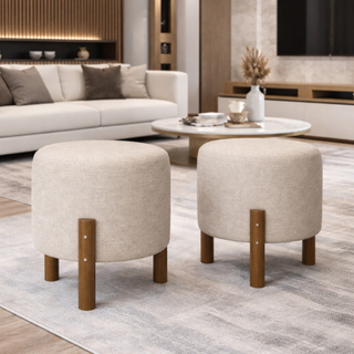 QUEIMA DE ESTOQUE Kit 2 Puff Banqueta Redondo Pés de Madeira Maciça Rustico Quarto Sala Casa Cores em Oferta na Shopee