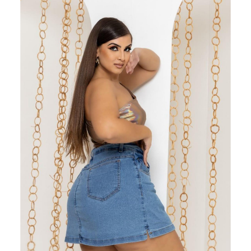 Shorts Saia Jeans Feminino Plus Size Com Fenda Lateral Premium — imagem 2 de 2