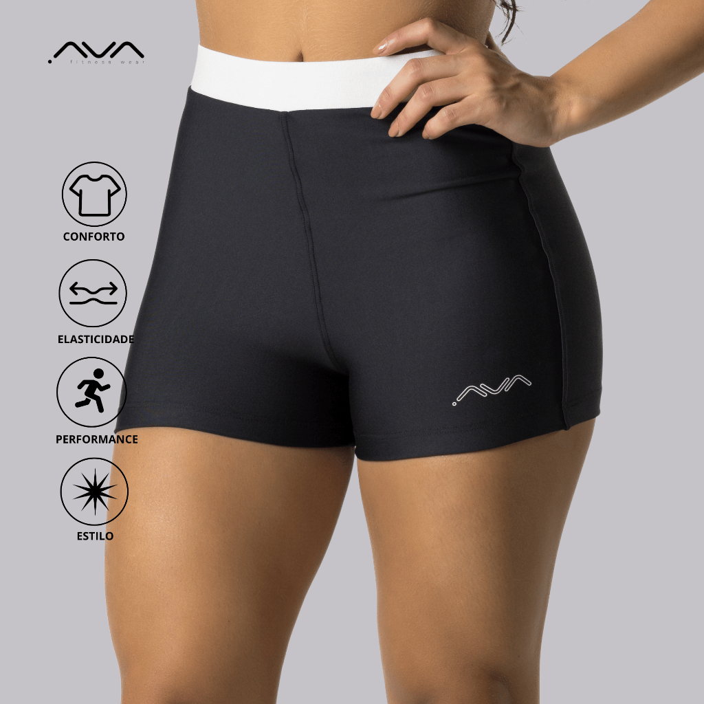 Short Feminino Academia Com Elástico No Cós Suplex Poliamida Zero Transparência AVA Fitness