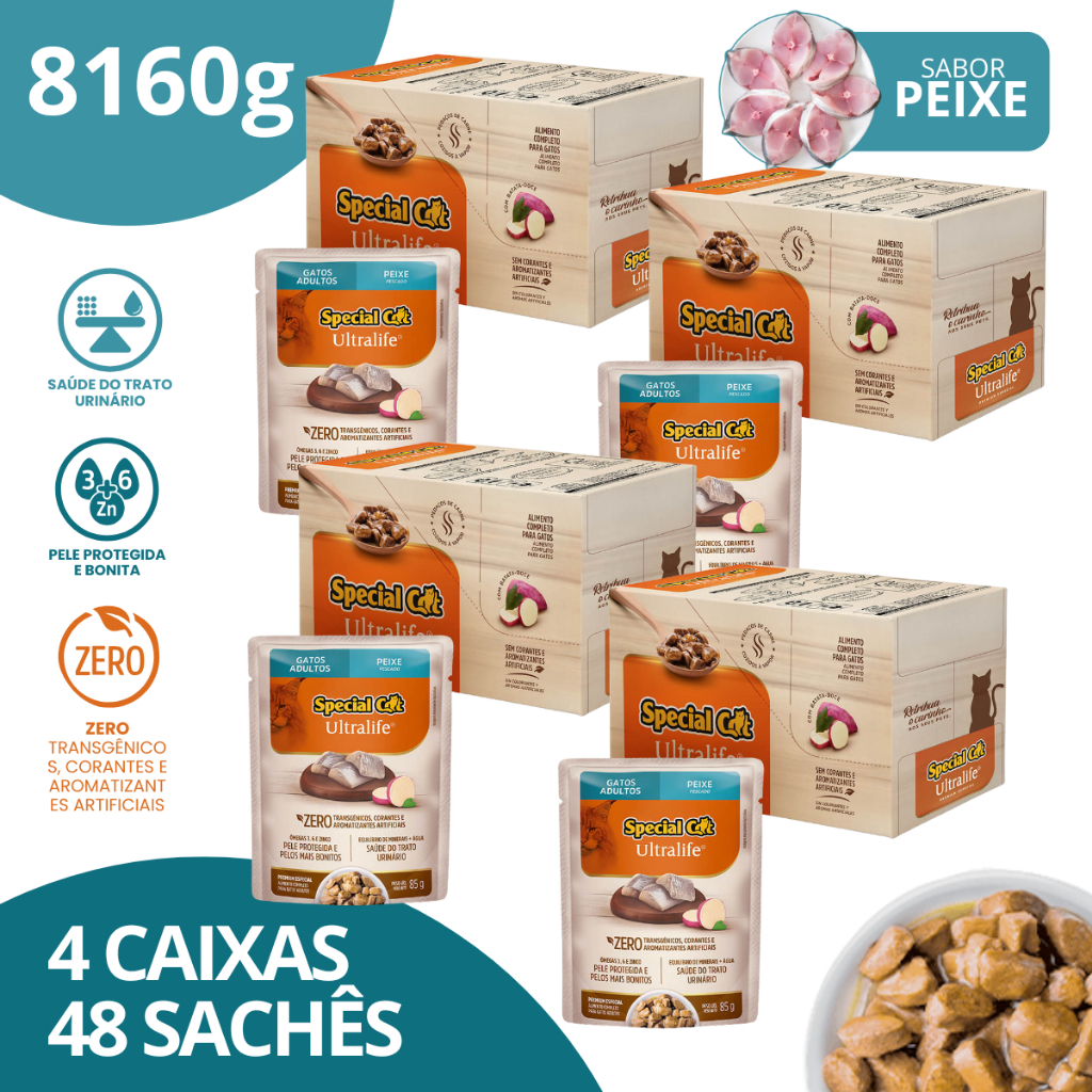 Kit 4 Caixa 12 Special Cat Ultralife Sachê Adultos Sabor Peixe - 85g em Oferta na Shopee