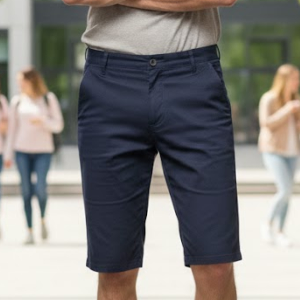 Bermuda Masculina Azul Sarja Premium Slim com Elastano Alta Qualidade Casual Confortável Short Masculino