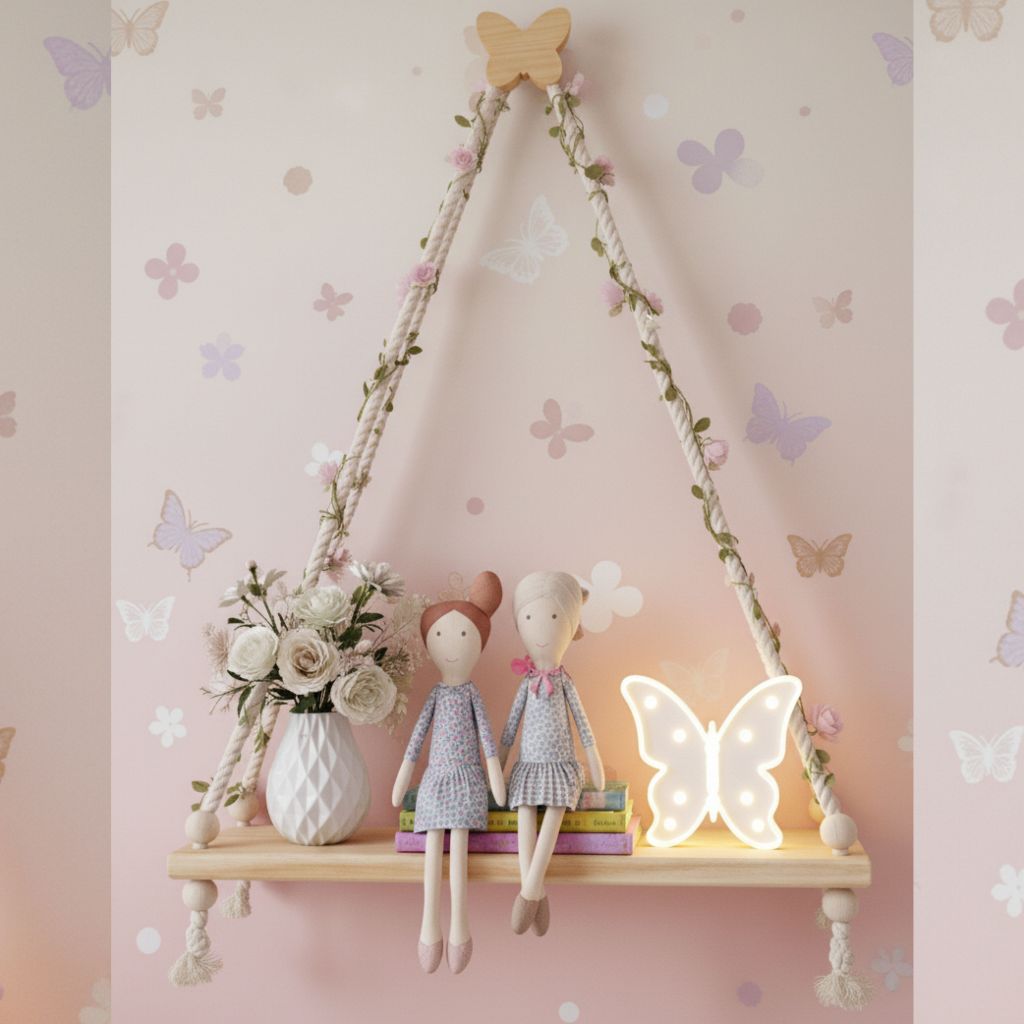 Prateleira Estante Balanço Suspensa Safari Madeira com Gancho Decorativo Quarto bebê infantil casa e Decoração 40x10 em Oferta na Shopee