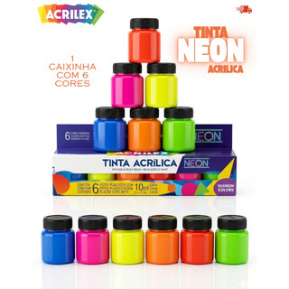 Tinta Guache 12 cores e 6 cores - Acrilex | Material Escolar | Tinta Colorida | Tinta Neon