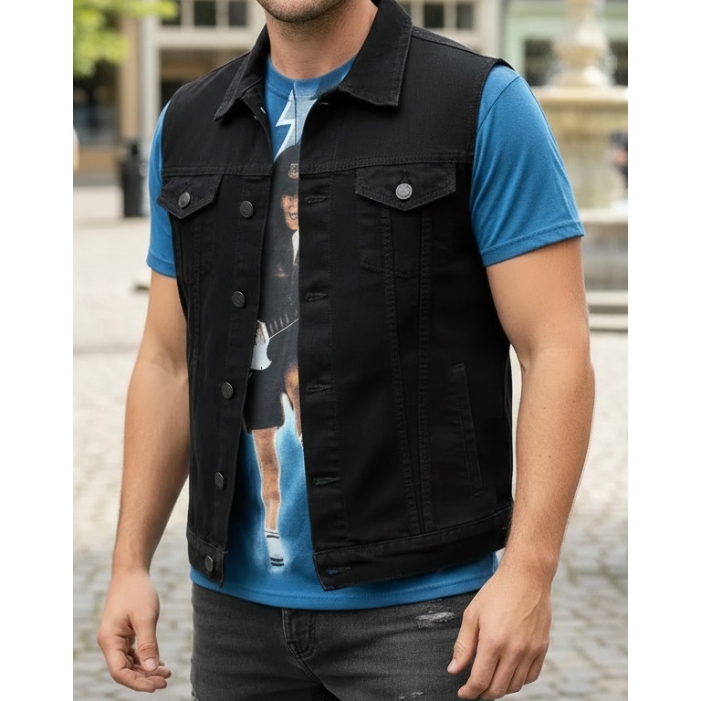 Colete Jeans Masculino Preto