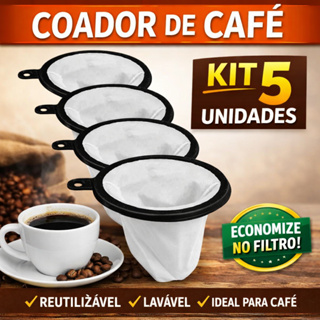 Kit 5 Filtro de Café Permanente 102 e 103 Coa Fácil Poliéster Reutilizável Coador Café em Oferta na Shopee