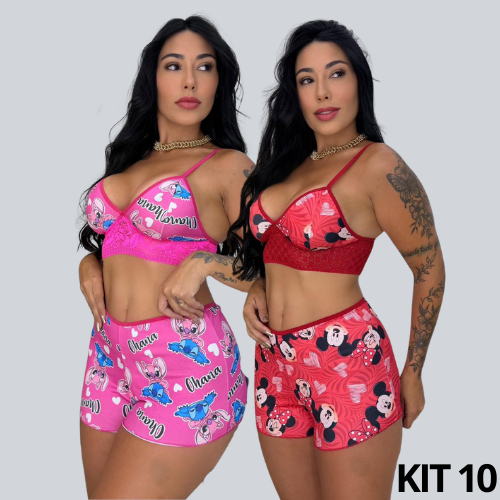 Kit 10 Baby Doll Estampado Com Renda Top Doll Suede Sensual Confortável