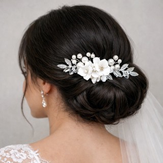 Arranjo Grinaldas Pérola Floral Folha Branco Prata de Porcelana para Penteado Noiva Casamento Festa novo em Oferta na Shopee