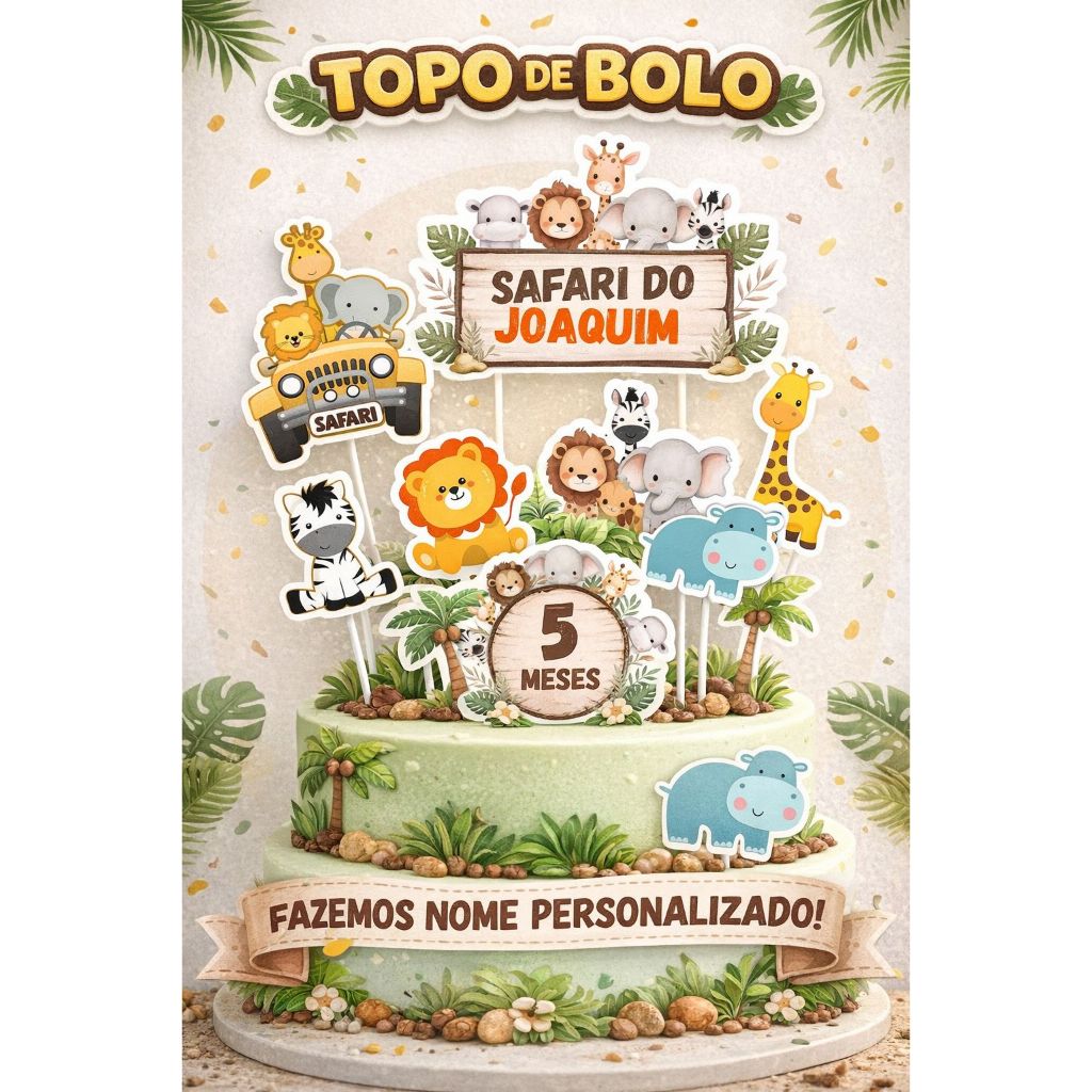 Topo Topper De Bolo Safari em Oferta na Shopee