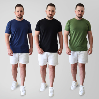 Kit 3 Camiseta Cotton Peruana Masculina Lisa 100% Algodão Casual Egipcio em Oferta na Shopee