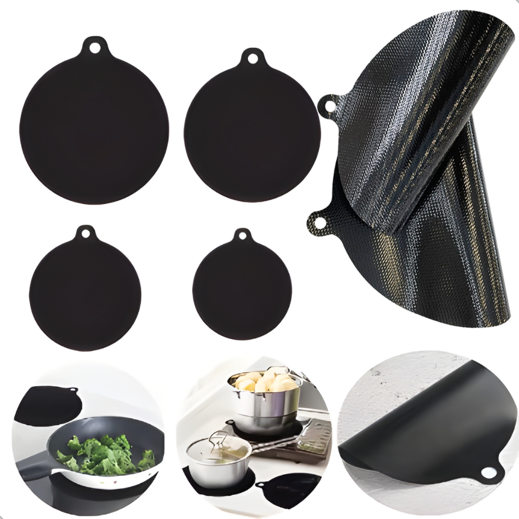 Kit 4un Protetor De Fogão Indução Silicone Redondo Preto 4x Tapete Silicone Indução Cooktop