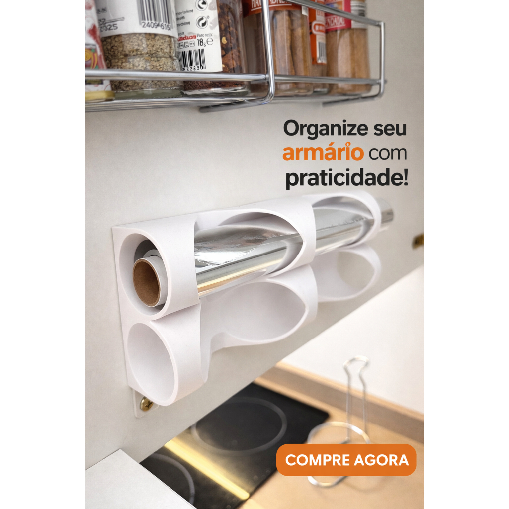 Suporte para Rolos de Cozinha - Organização Cozinha Espaço Armários