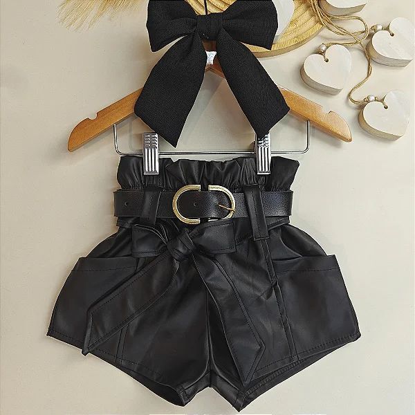 Short De Couro Sintético Infantil Para Meninas