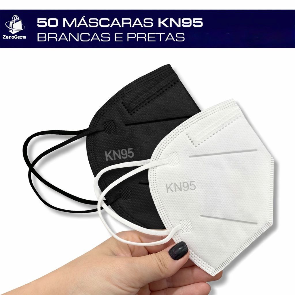 50 Máscara Descartável PFF2 KN95 BRANCA ou PRETA | Sem Válvula + Proteção e Qualidade! em Oferta na Shopee