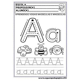 Kit 60 Atividades de Cordenação Motora de Vogais e Numeros (Folhas Soltas) A4