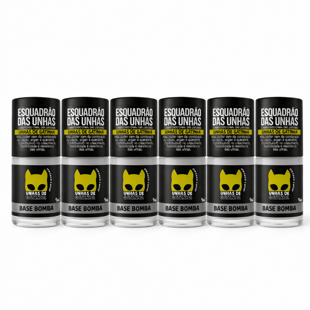 Kit 12 Base Bomba Crescimento e Flexibilidade Unhas de Gatinha c/ Cálcio e Argan 9ml Esquadrão Unhas - Razon Cosmeticos