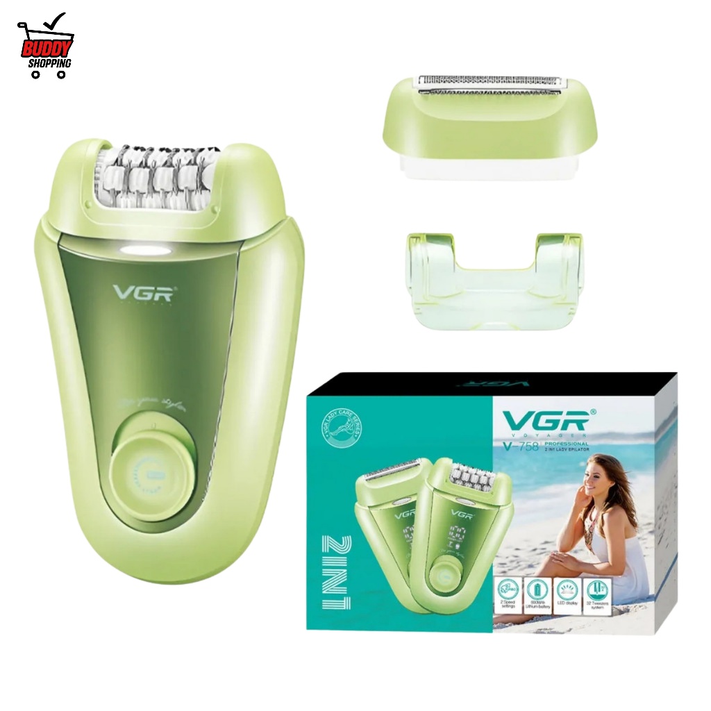 Depilador Elétrico Feminino 2 em 1 VGR V-758 Profissional Recarregável Bivolt Sem Fio - Verde em Oferta na Shopee