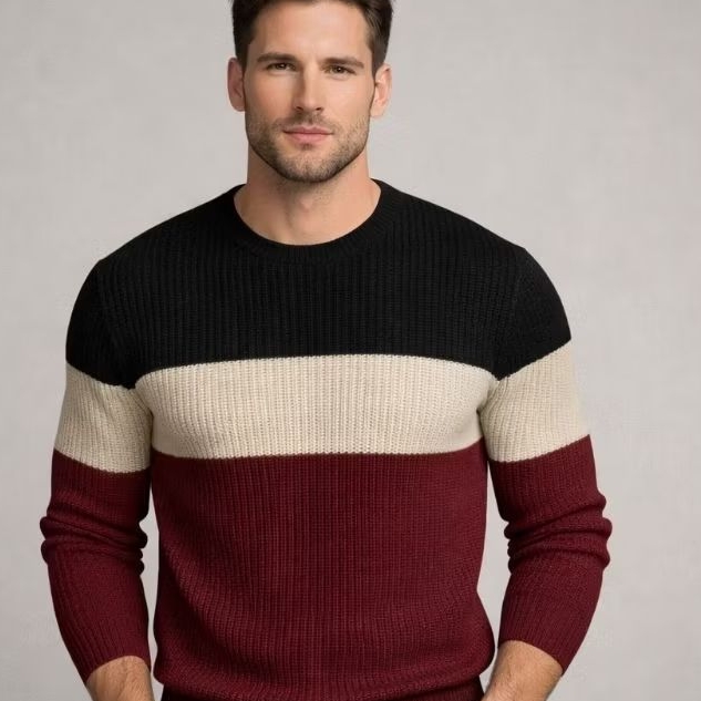 Suéter Tricô Masculino Listrado 3 cabos ✅Ⓜ️ em Oferta na Shopee