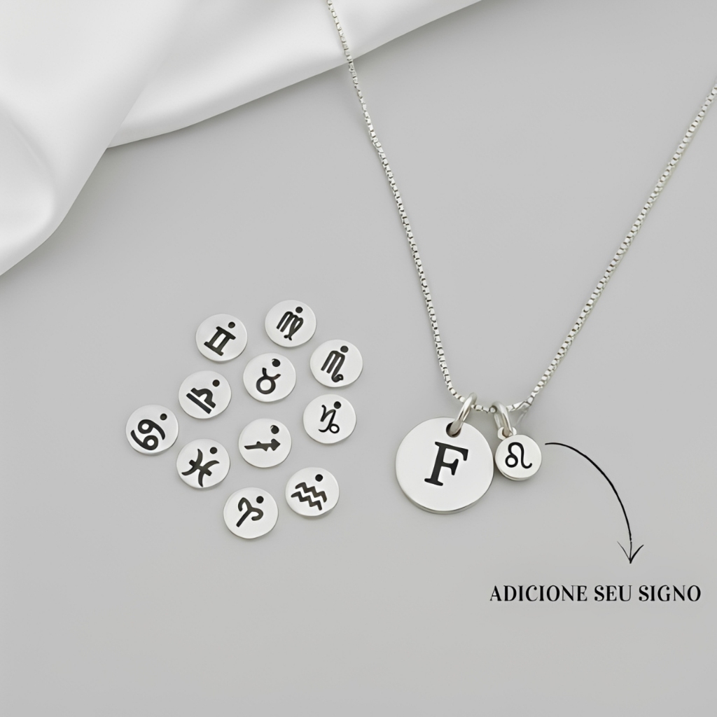 Colar com Inicial e Signo Medalha Personalizada a Laser Letra banhado a  Prata 925 em Oferta na Shopee
