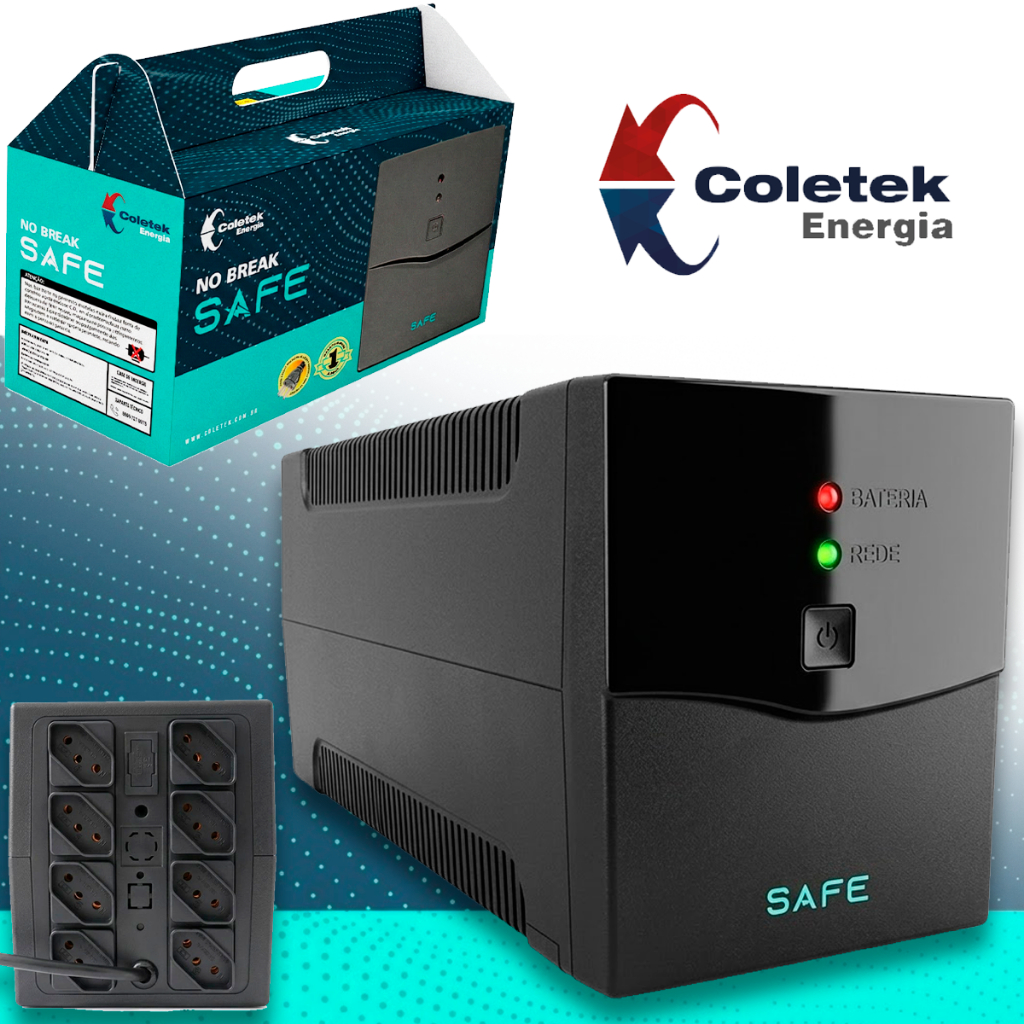 Nobreak 1200va Coletek SAFE Bivolt Automático 6 Tomadas - PC Gamer, CFTV e Home Office - 1 Bateria