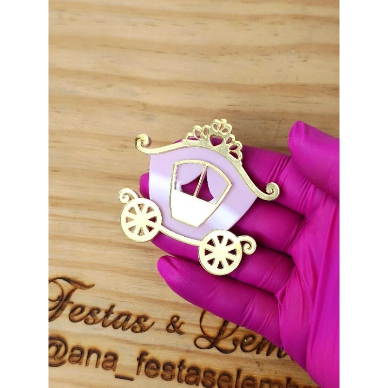 Aplique Carruagem Princesa Acrílico 6cm | Aplique Decorativo para Personalizados de Luxo |Lembrancinhas Princesa Realesa