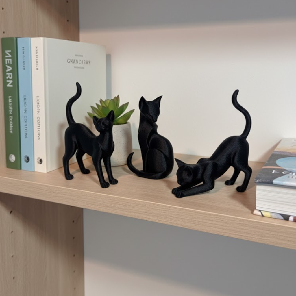 kit com 3 Escultura Gato Decorativo para casa mesa e estante Decoração Moderna