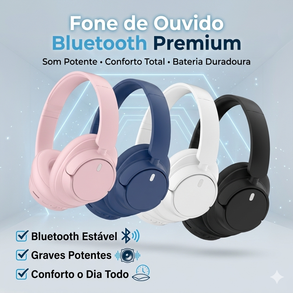 Fone de Ouvido Bluetooth Sem Fio Over-Ear Som Estéreo Potente Headphone Confortável com Microfone em Oferta na Shopee