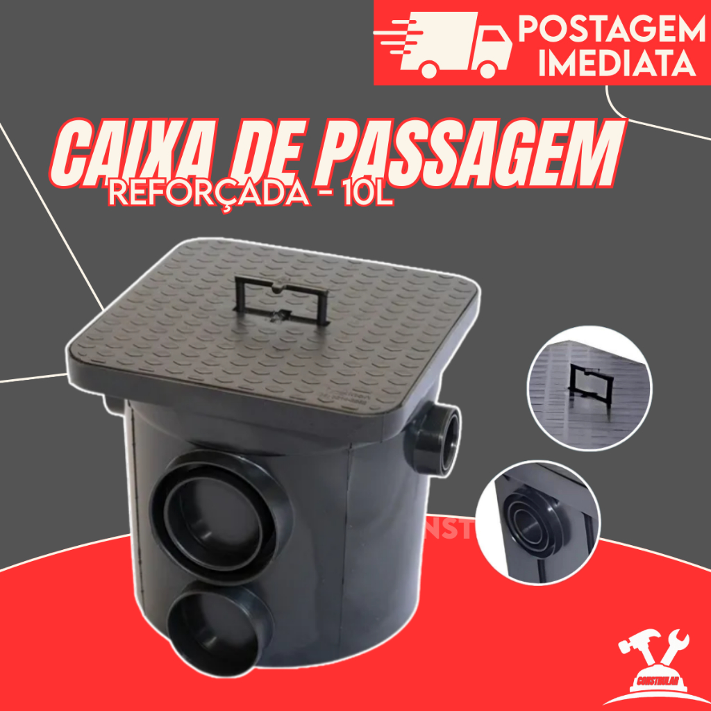 Caixa De Passagem Inspeção De Esgoto Preta 10 Litros Mallton