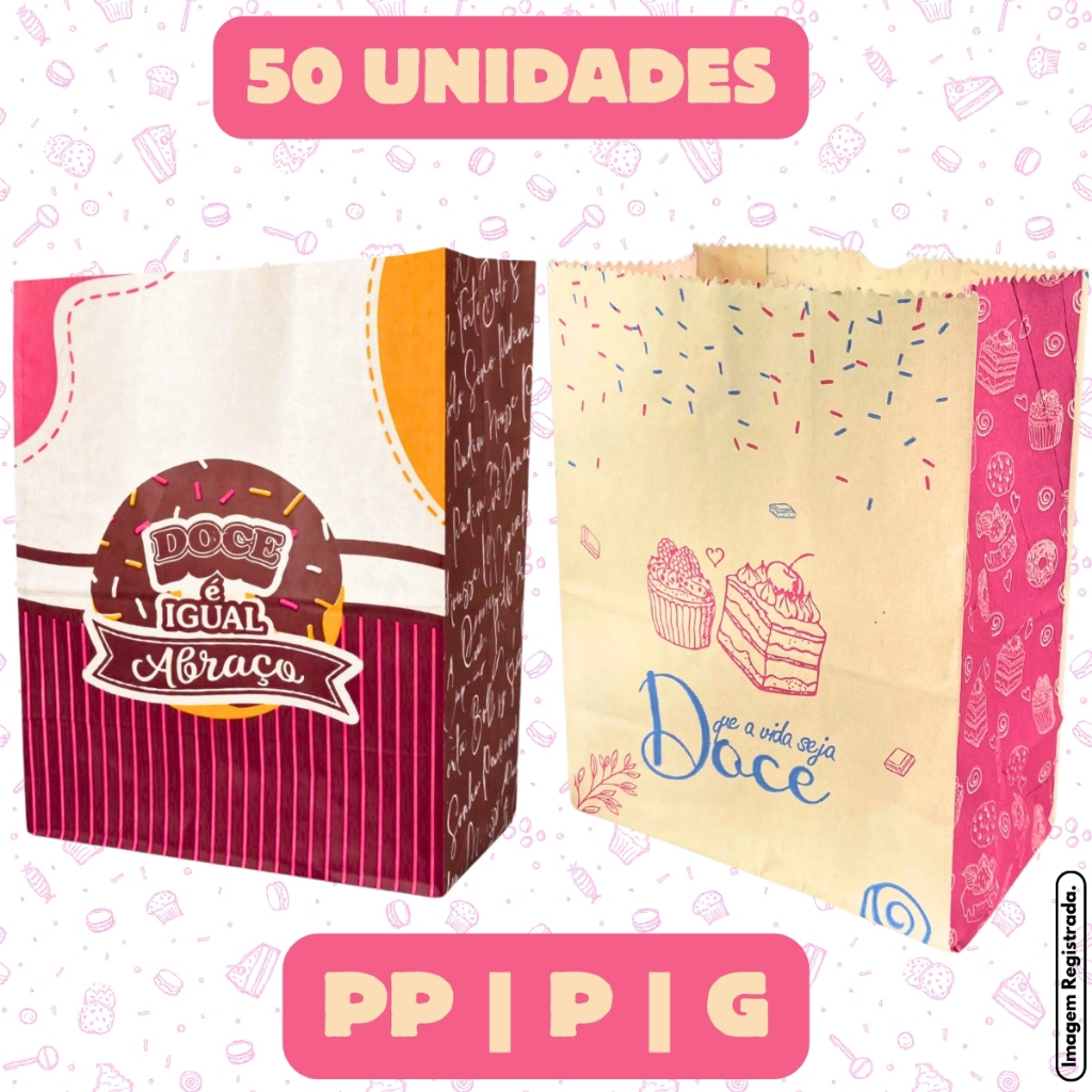50 Saco Kraft SOS PP P G Para Delivery Doce Doceria Docinhos Cookies Açaí Pequeno Grande em Oferta na Shopee