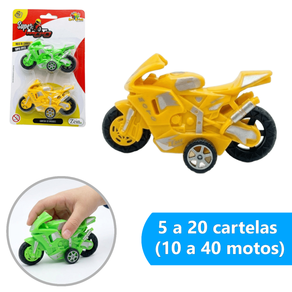 40 Motos de Brinquedo Super Speed Coloridas (20 Cartelas com 2 motos cada) |kits 10, 20 e 40 motos (5, 10 e 20 cartelas)