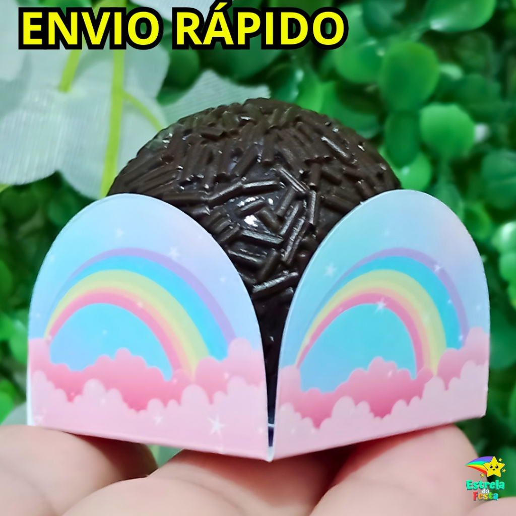 ARCO-ÍRIS forminha doce docinho brigadeiro kit festa aniversário decoração lembrancinha caixa s/nome
