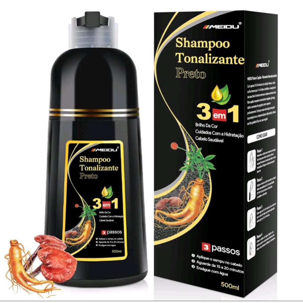 Shampoo de tintura de cabelo 3 em1 PRETO 500ML-Meidu em Oferta na Shopee
