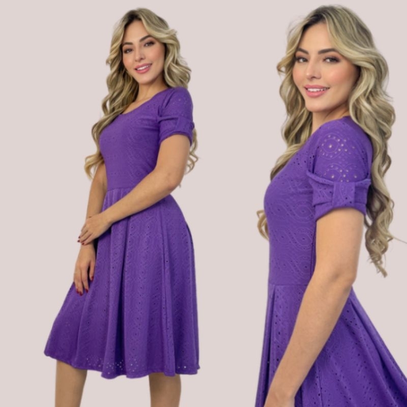Vestido Midi Feminino Forrado em Laise de Malha Elegante e Confortável Moda Evangélica | Modelo Luna em Oferta na Shopee