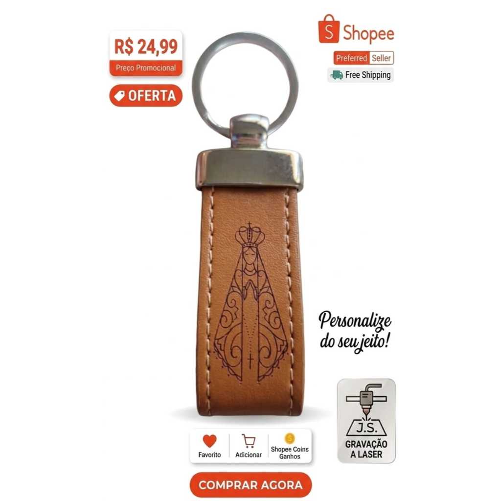 Chaveiro Couro  Personalizado Laser Argola Italiana - Nome Logotipo Brinde Empresarial