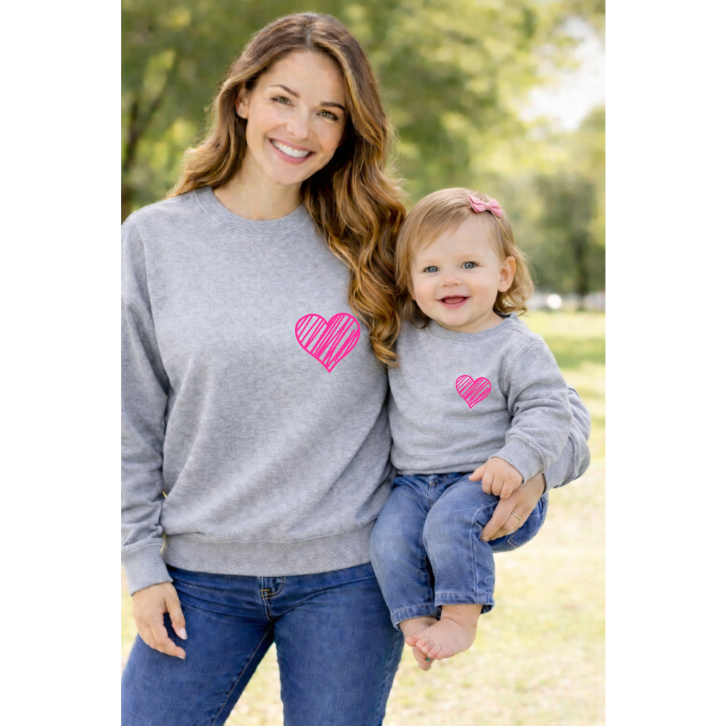 Tal mãe tal filha moletom combinando coração rosa