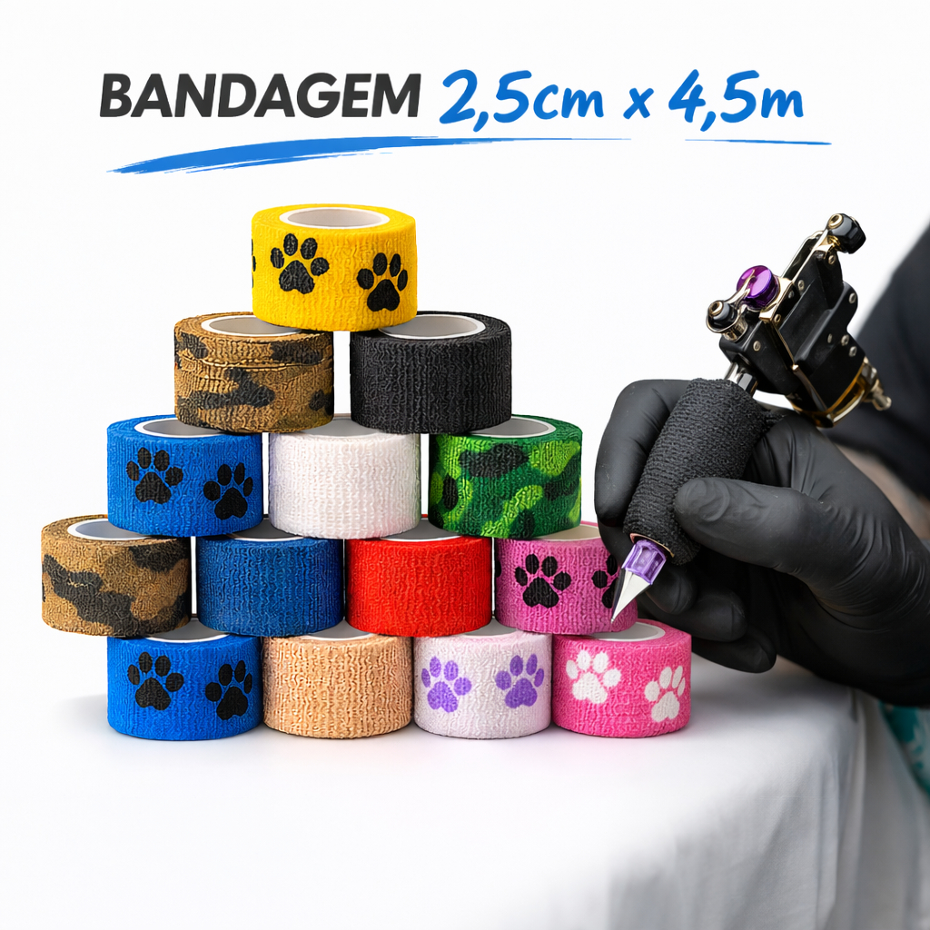 Bandagem Grip Tattoo Profissional Dedos Fina Antiderrapante 2,5cm x 4,5m