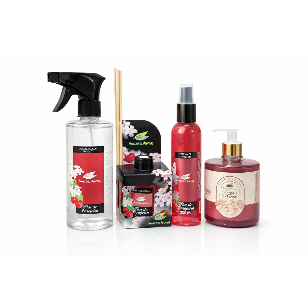 Kit Aromatizador Casa Completa Flor de Cerejeira Difusor + Perfume Ambiente + Odorizador + Sabonete