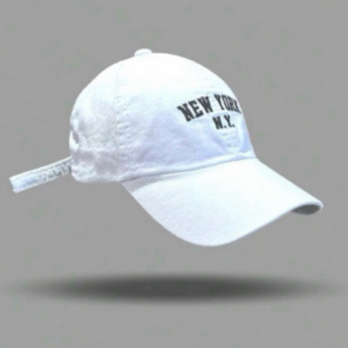 Boné NY Aba Curva, Branco Lavado Estonado, Strapback New York, Perfumado Para Uso Diário