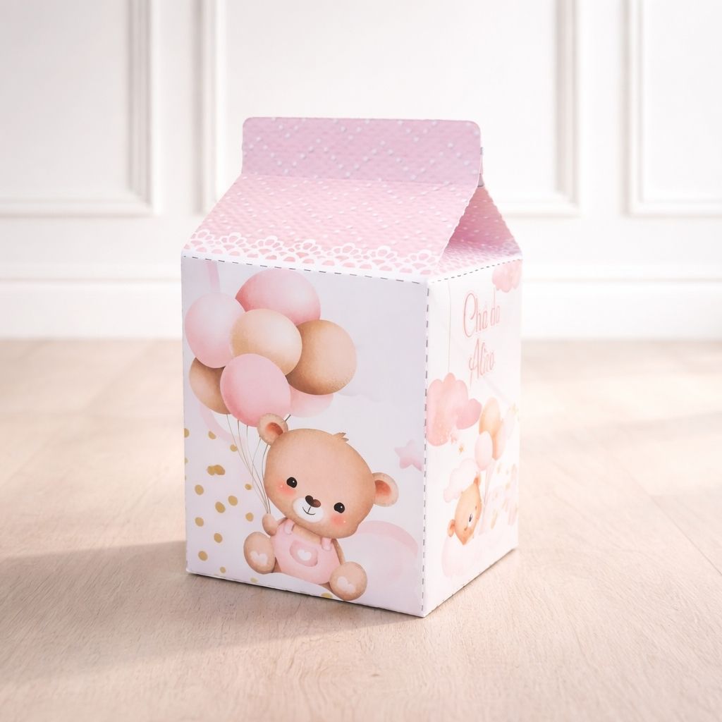 Caixa Milk Chá de Bebê Ursinha Personalizados Lembrancinha Chá de Bebê Pegue e Monte