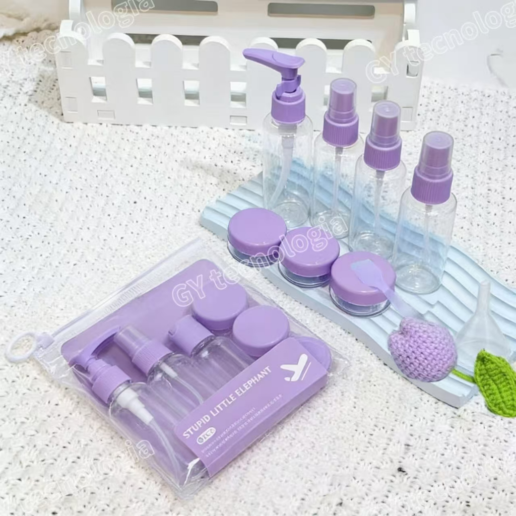 Imagem Kit com 9 Frascos para Viagem - Shampoo, Creme, Sabonete e Itens de Cuidados Pessoais